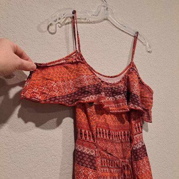 Hollister spaghetti strap dress tunic tie back belt pink boho print women's sz S - Picture 7 of 9
